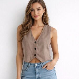 American Eagle Linen Lyocell Vest Size XL Dark Tan NWT